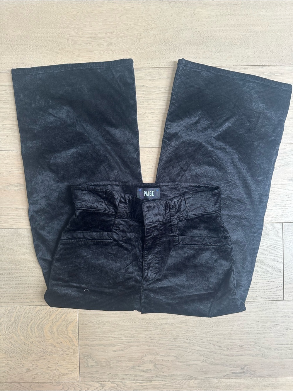 PAIGE Black Corduroy Wide Leg Capri Pants